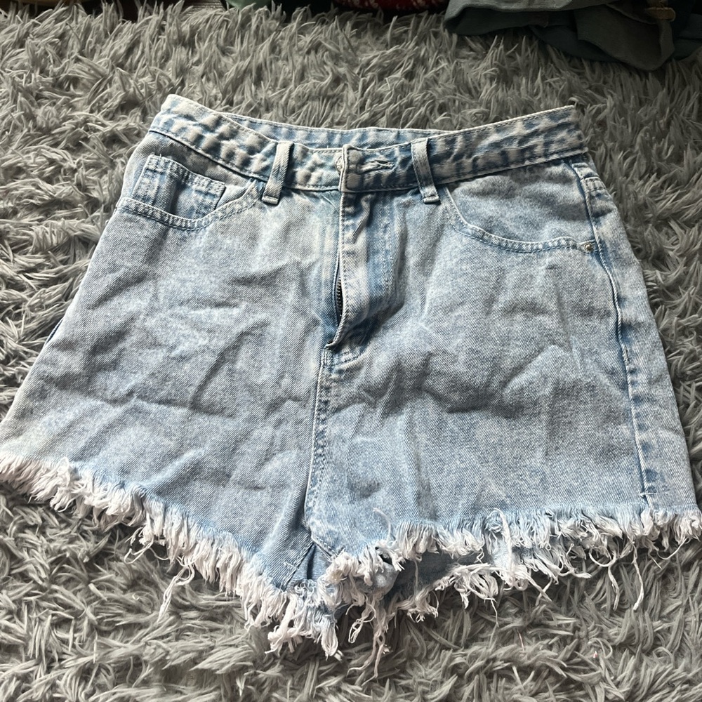 SHEIN Blue Jean Shorts with Frayed Hem